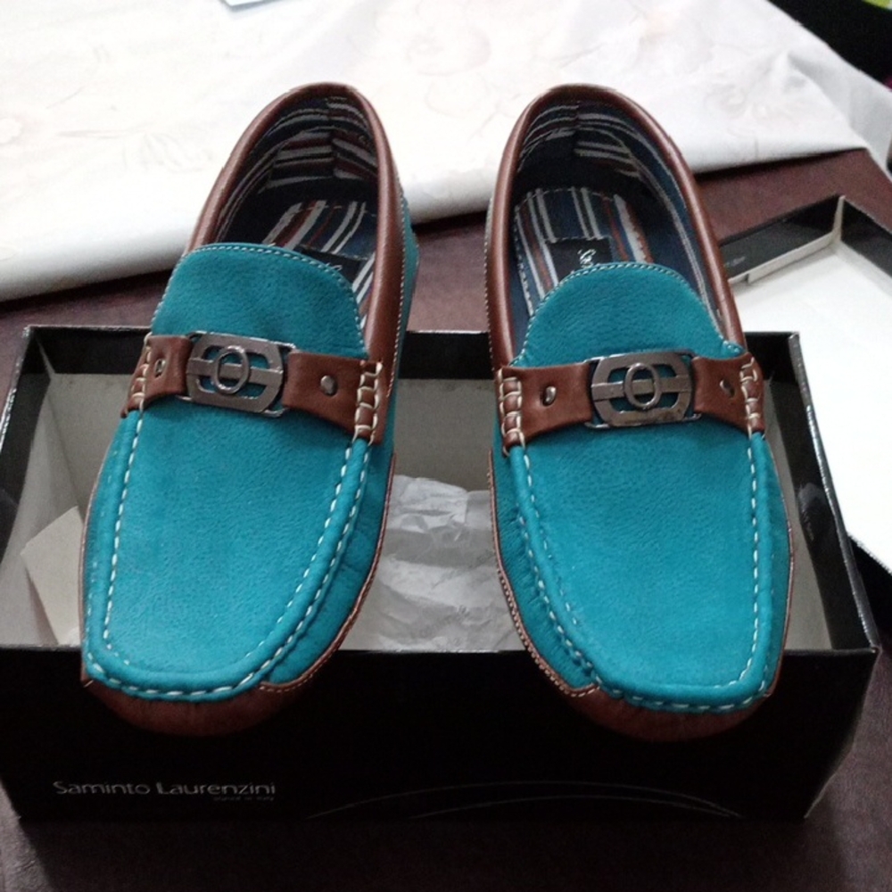 Men's Blue and Brown Loafers
